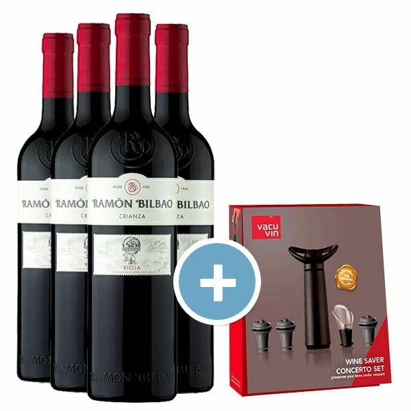 Ramón Bilbao Crianza 4 Botellas + Bomba De Vacío De Regalo Volumen 75cl 3 Ramón Bilbao Crianza 4 Botellas + Bomba De Vacío De Regalo Volumen 75cl